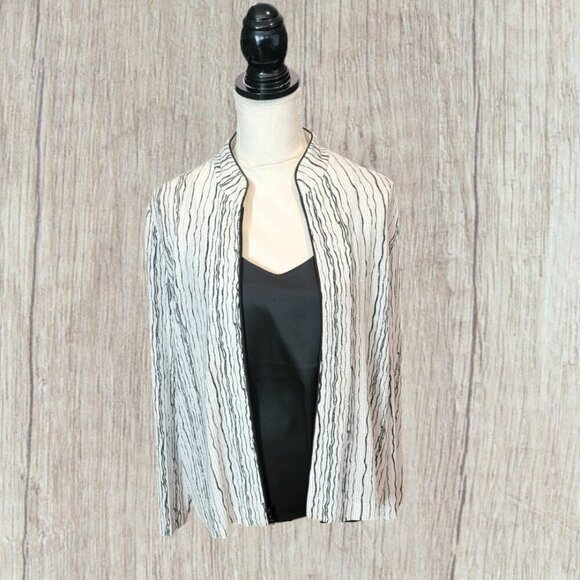 Alex Evenings Long Sleeve Zippered Sequined Black & White Evening Jacket - Picture 1 of 7